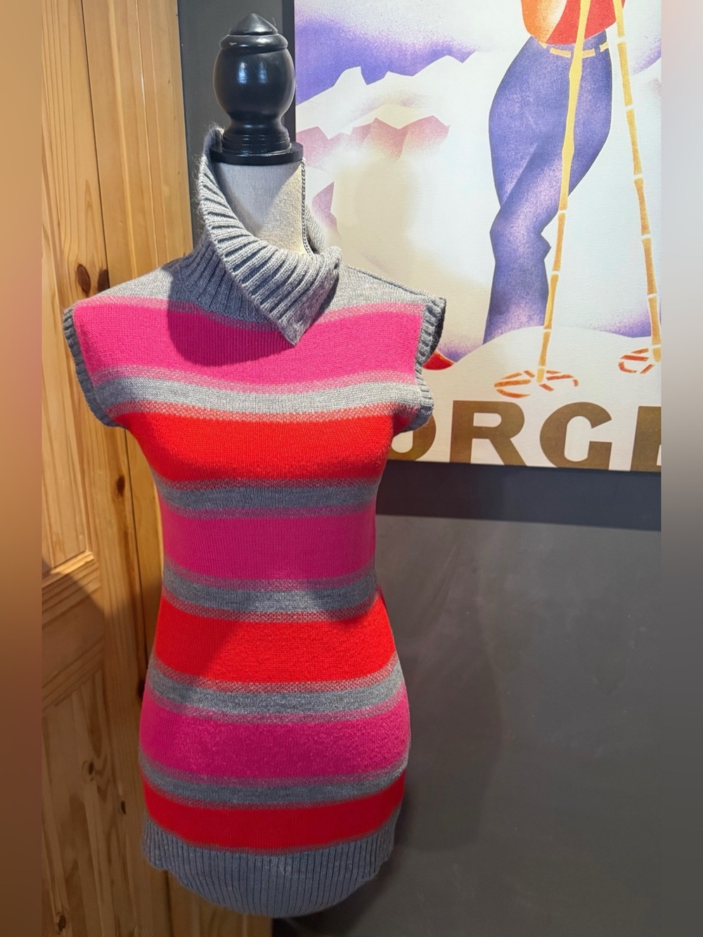 Crazy 8 Girls Sweater Dress - Pink Red Gray Stripe Sleeveless- Size Large (10-12